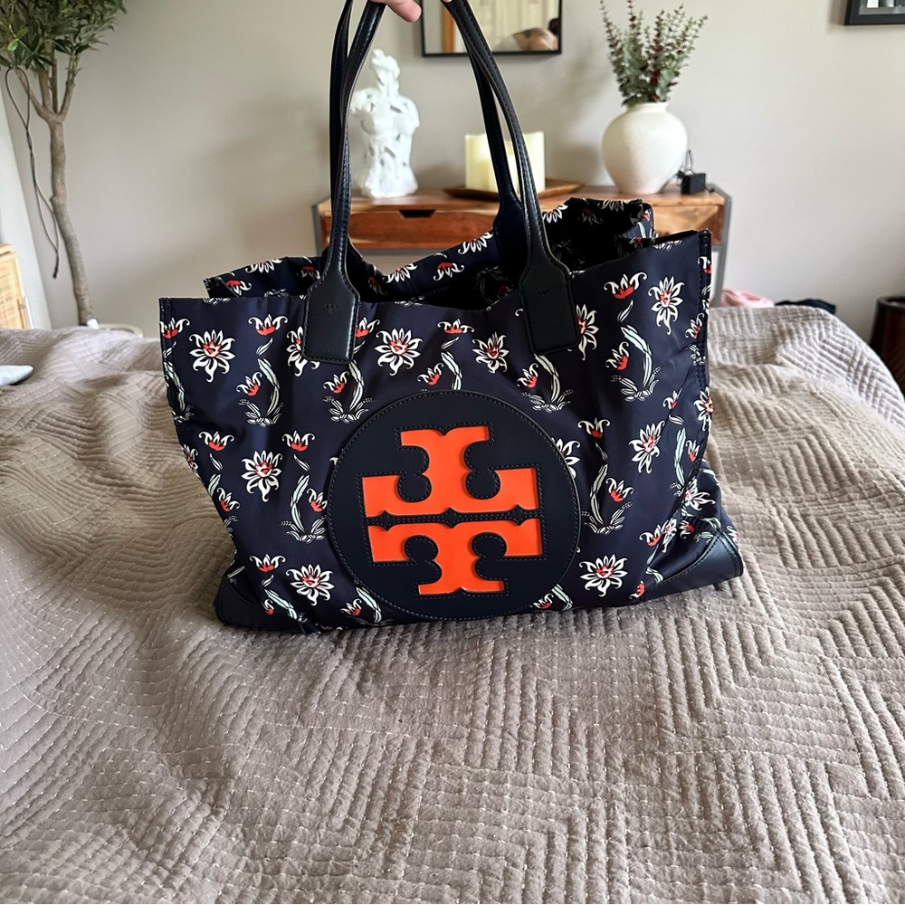 Tory Burch ELLA Nylon Tote Blue Floral